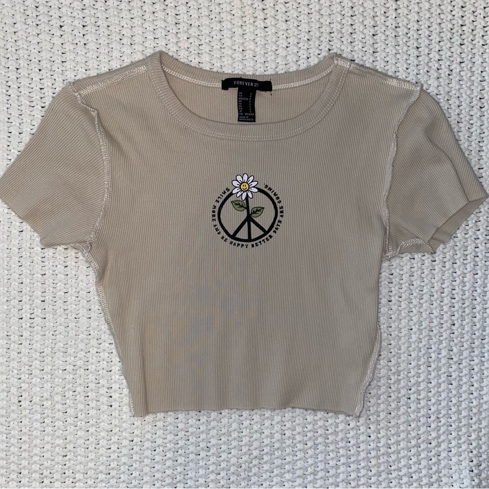 Forever 21 beige + print crop top